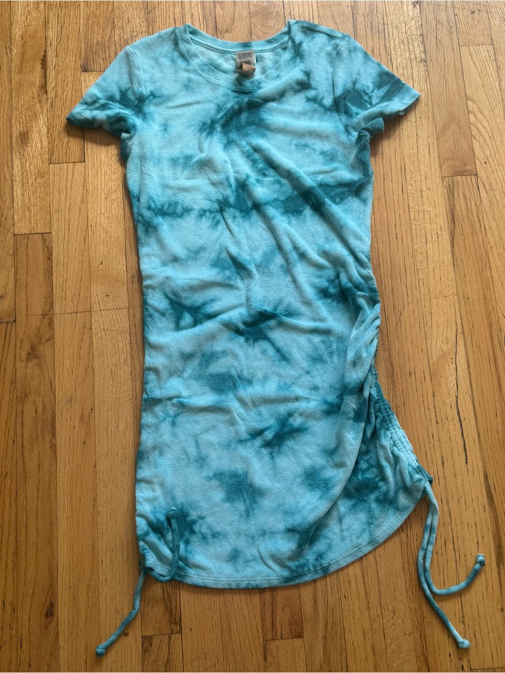 PINK Victoria's Secret Aqua Tie-Dye Terry Short Sleeve Side-Ruched Tee Dress